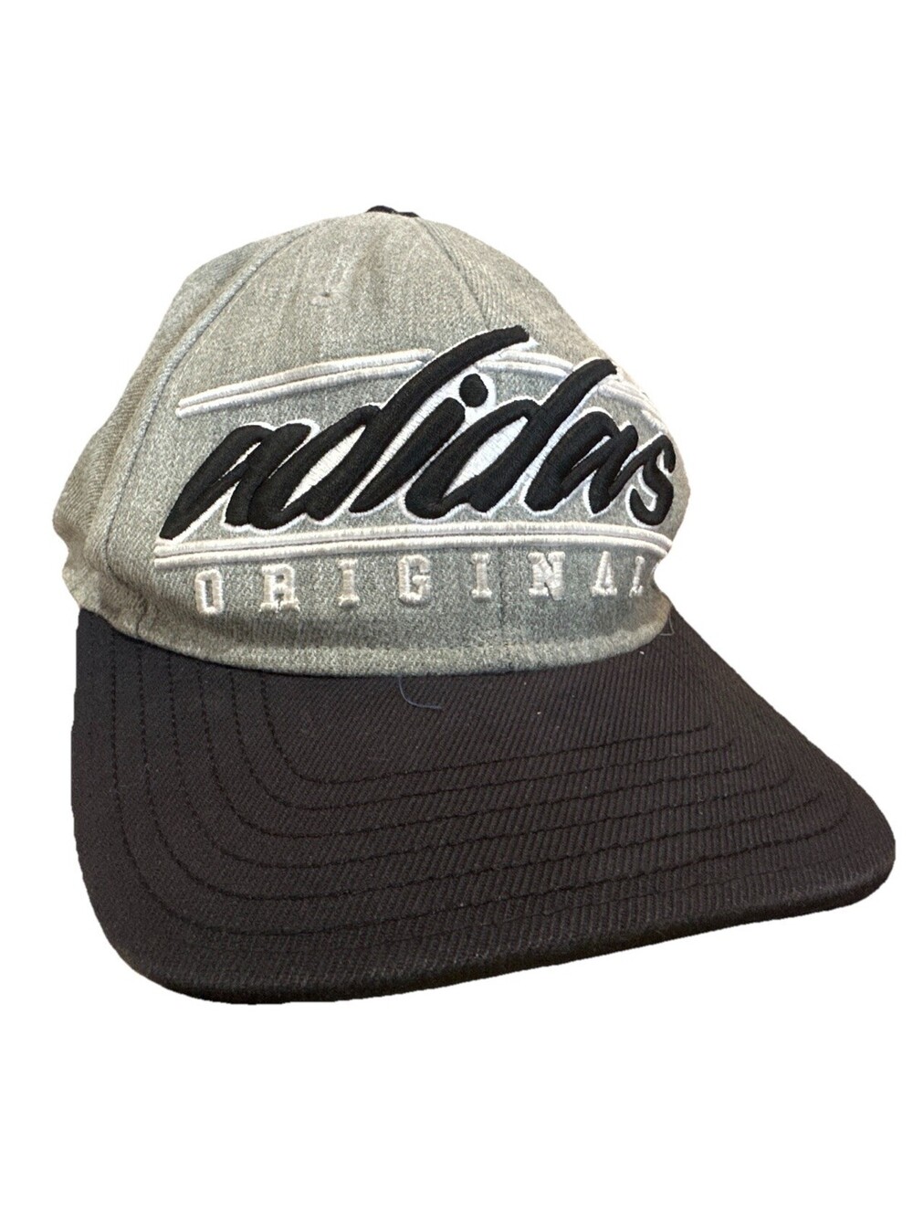 Adidas Originals Trefoil Snapback Hat Gray Black Script Logo Streetwear Cap